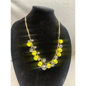 Chunky Gold Chain Necklace with Yellow & Clear Beads 24"